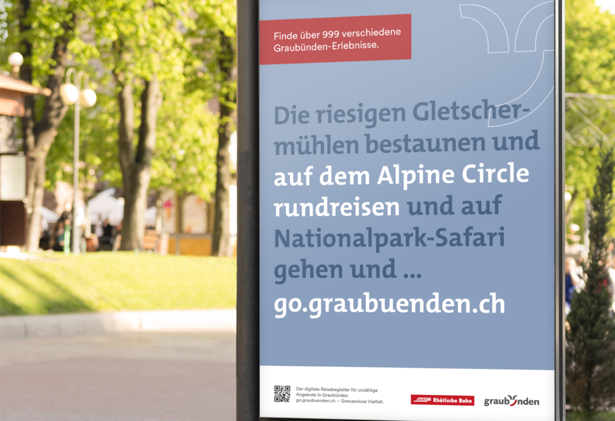 Plakatkampagne für go.graubuenden.ch mit der längsten Headline der Welt.