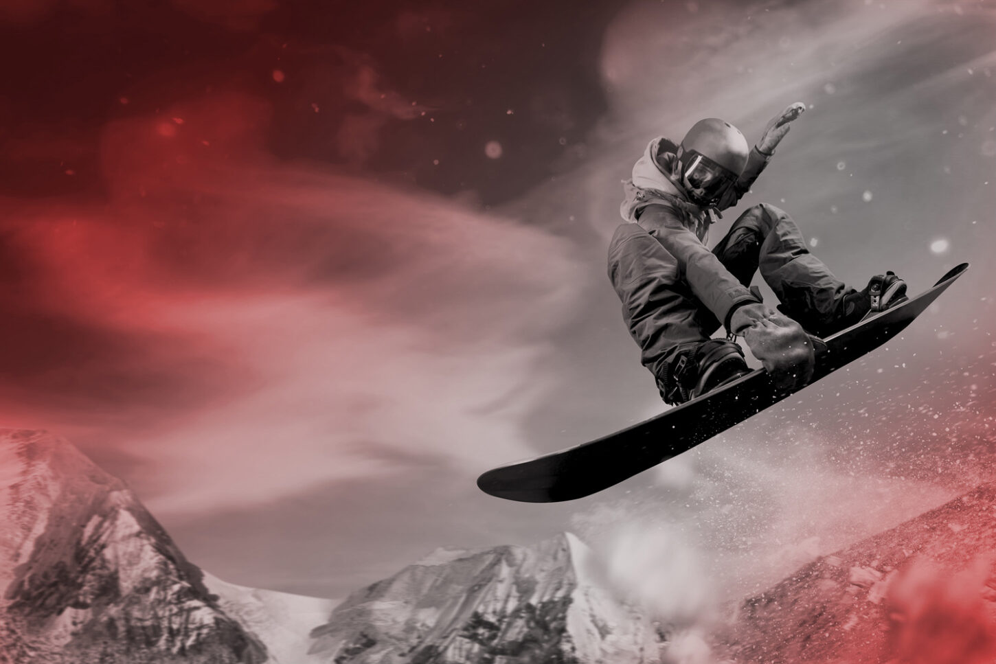 In Snowboarder beim Sprung. Symbolbild für die Kampagne für go.graubuenden.ch