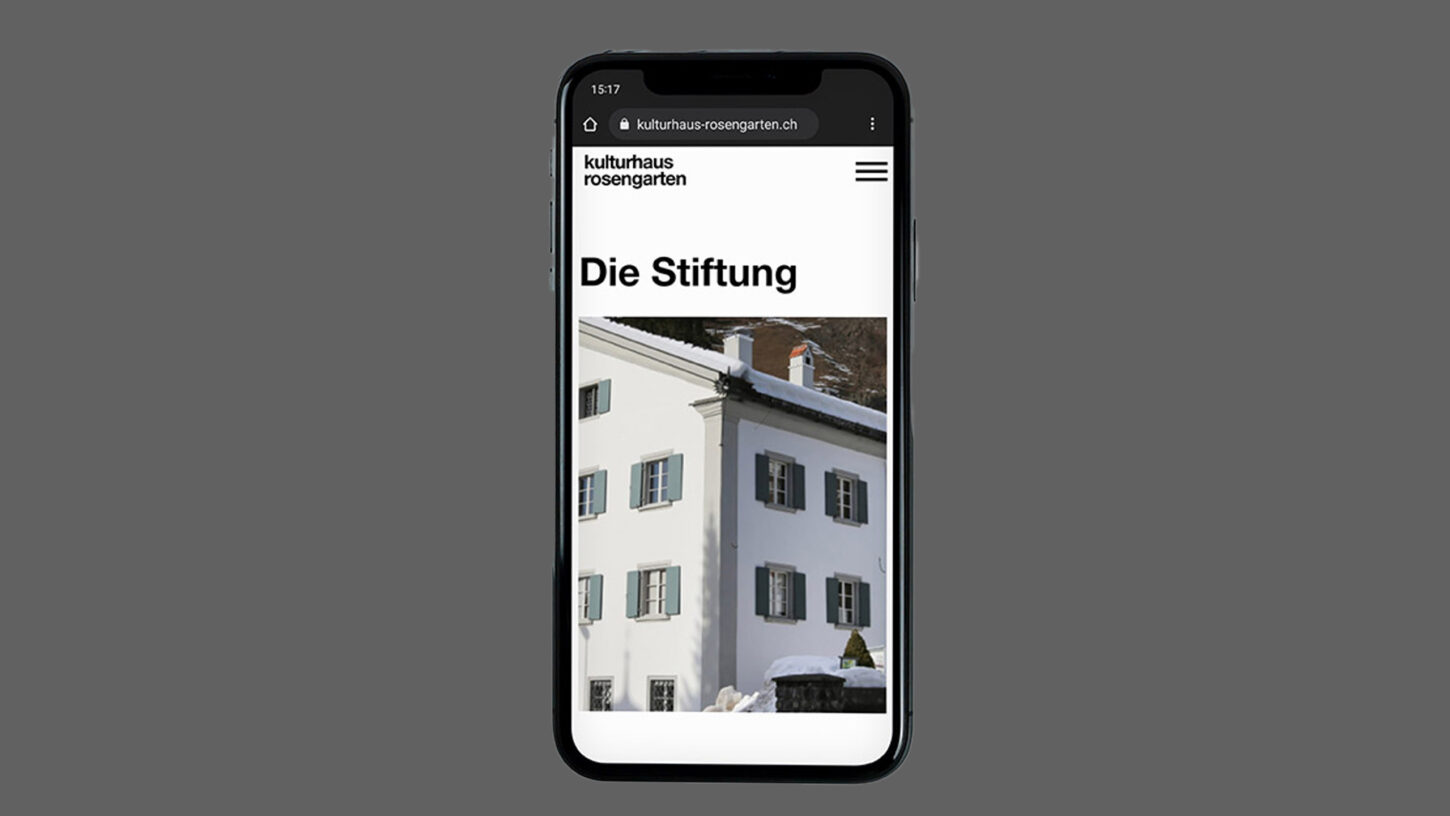 Infos zur Stiftung des Kulturhauses Rosengarten. Ansicht auf einem iPhone.