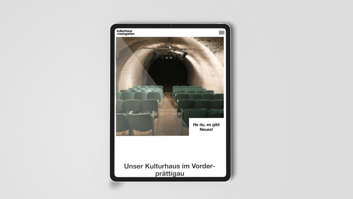 So sieht die neue Website für das Kulturhaus Rosengarten auf einem Tablet aus.