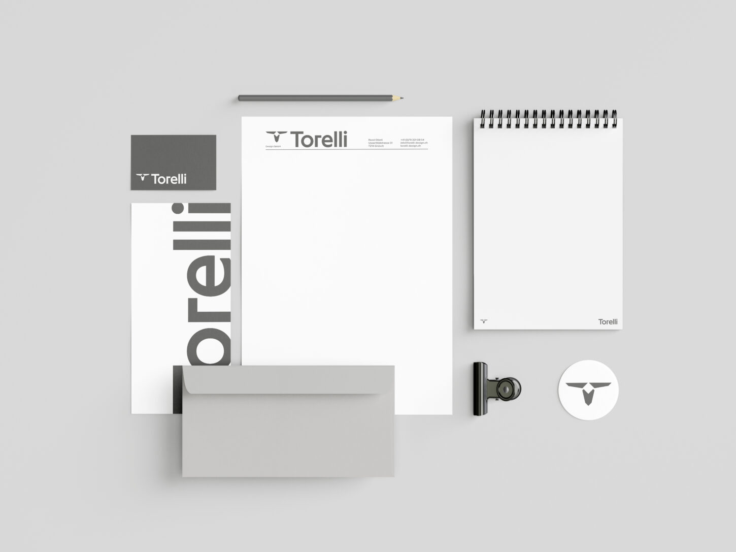 Mockup von Briefschaften, Torelli Design, Grüsch.